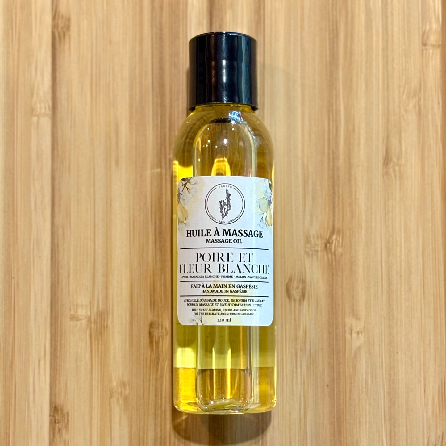 Huile à massage naturelle - Poire et fleur blanche