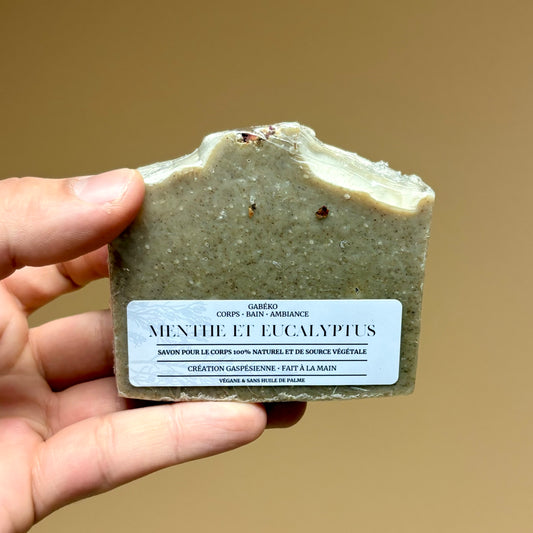 MENTHE ET EUCALYPTUS - Savon en Barre 100% Naturel et Végane pour le Corps avec poudre d’ortie bio