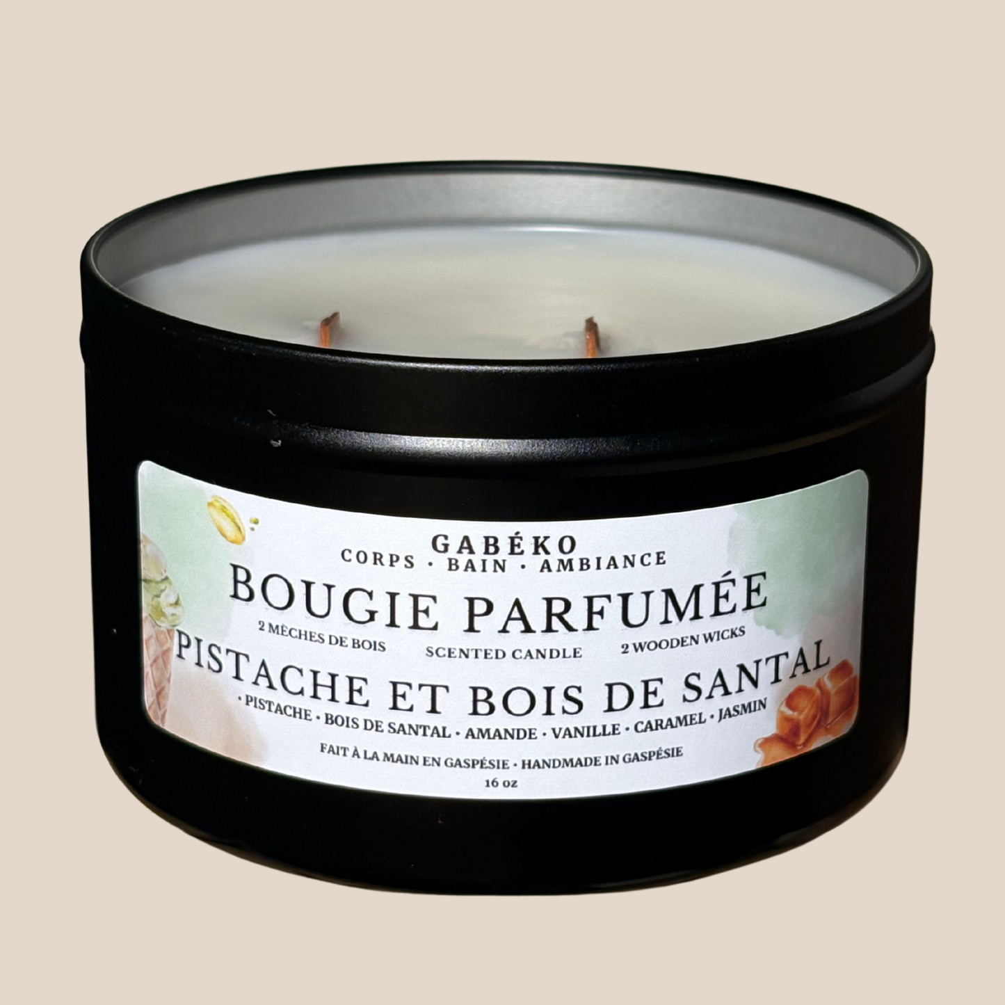 Bougie 2 mèches - Pistache et bois de santal