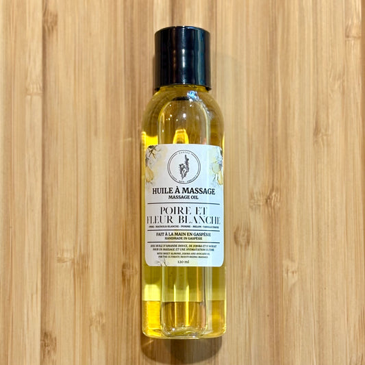 Huile à massage naturelle - Poire et fleur blanche